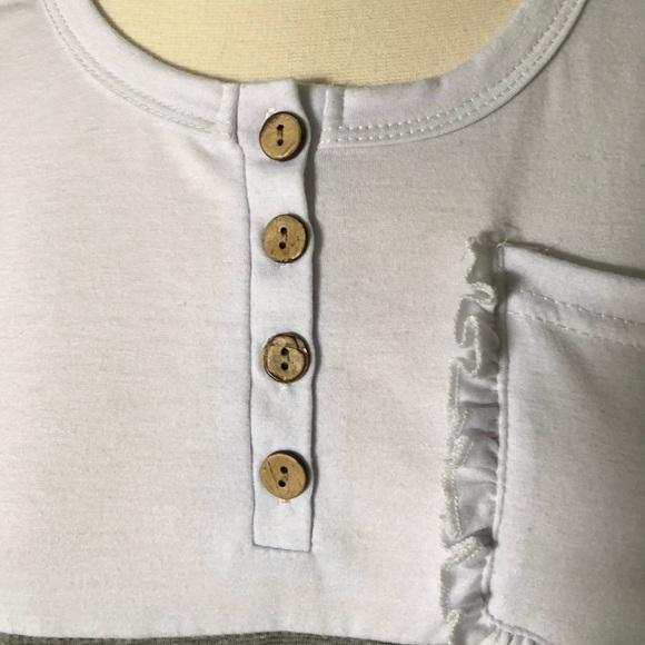 Ruffle Sleeve Color Block 1/4 Button-Down Pocket T-Shirt Top Blouse - Picture 11 of 16